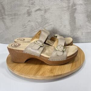 Dansko Womens Size US 12 Sophie Tan Slip On Chunky Heel Sandal Buckle Slides